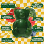 Gruns Multivitamin for Kids, Sugar-Free, Super Greens Superfood Gummy Bears with 20 Vitamins & Minerals, Alfalfa, Spirulina, Chlorella, Prebiotics Fiber for Digestive Health, Adaptogens, 28 ct