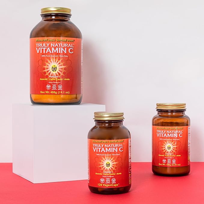 HEALTHFORCE SUPERFOODS Truly Natural Vitamin C - Immune Support Supplement with Camu Camu Berry - Vitamin C Supplement for Immune Health - Vegan, Non-GMO - 240 Vegan Caps, 30 Servings