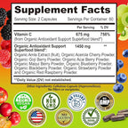 Whole Food Vitamin C Complex - 1450mg Organic Berries - 675 mg Vitamin C per Serving, High-Potency Antioxidant & Immune Support with Acerola, Amla and Natural Bioflavonoids - Vegan, Non-GMO, 120 Count