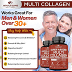 Wholesome Wellness Liposomal Vitamin C Capsules (200 Pills 1500mg Buffered) + Super-Absorb Multi Collagen Pills (Type I II III V X) Organic Herbs and Bioperine Bundle