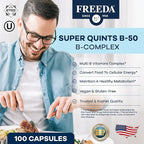 FREEDA B-Complex Capsules – Super Quints B-50 – B2 B3 (Niacinamide) B6 B12 + Biotin + Folic Acid + Choline & Inositol – Vegan – 250 Capsules