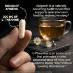 Apigenin 100mg with L-Theanine 200mg Supplement Capsules for Sleep Support, Relaxation, Clarity & Calm | Melatonin Free | 60 Vegan Capsules