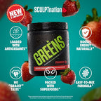 Sculpt Nation by V Shred Greens Strawberry - Premium Greens Powder & Superfood Blend with Collagen to Support Skin, Digestion, and Energy - 30-Day Supply