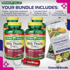 CHOICE BUNDLE Spring Valley Standardized Extract Milk Thistle Dietary Supplement Capsules 175 mg 180 Ct 4 pk (720 Total) + Vitamin Guide and Pill Container (6 Items)!