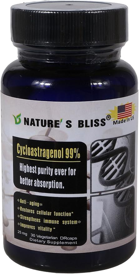 Nature'sbliss Cycloastragenol 25mg 99%,Telomere Supplements, Astragalus Root Extract, Anti Aging Supplement, Immunity Boost, Stomach Acid Protected, Super Absorption, 30 Capsules