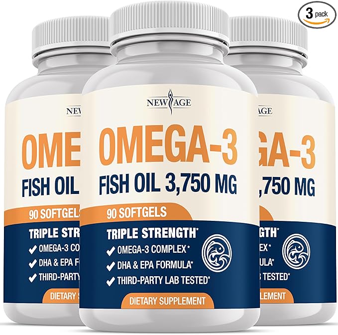 Triple Strength Omega 3 Fish Oil 3750 mg - EPA & DHA - Over 3000mg Omega-3 Fatty Acids - 1350mg EPA + 900mg DHA - Best Essential Fatty Acids, Burpless Fish Oil - 270 Count