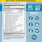 Vital Planet - Vital Flora Probiotics for Men, 60 Billion CFU, 60 Diverse Strains, 7 Organic Prebiotics, Men’s Daily Shelf Stable Probiotic for Immune Support, Gas Relief, Digestive Health 60 Capsules