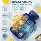 Dr. Wise Omega 3 Fish Oil 3600mg – 2160mg Omega-3 per Softgel (1300mg EPA, 860mg DHA) – Triple Strength, Once Daily – 90 Burpless Lemon Softgels – 3-Month Supply