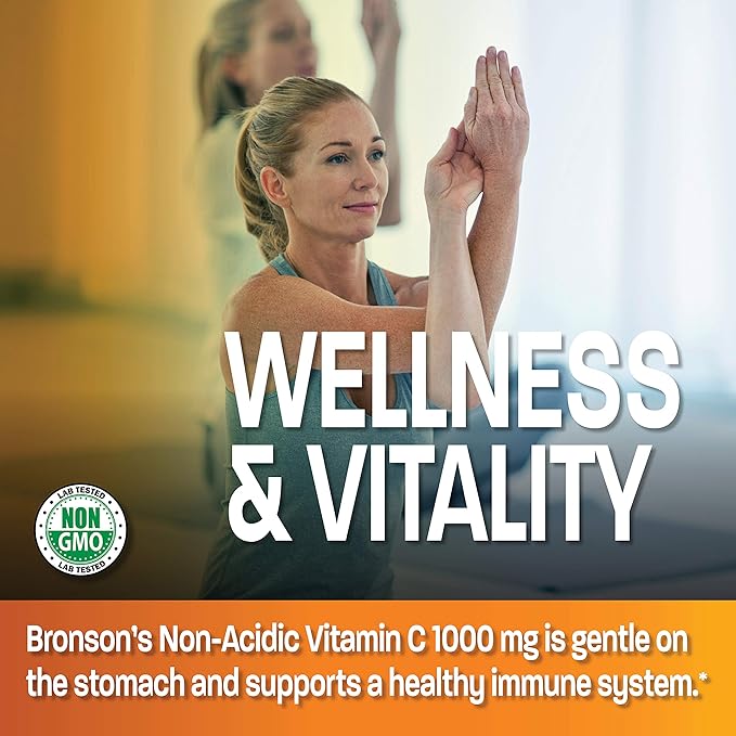 Bronson Sodium Ascorbate Non Acidic Vitamin C 1000 Mg Tablets - Gentle On The Stomach - Immune System Booster - Powerful Antioxidant - Non GMO Vitamin C Supplement, 250 Count