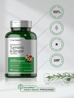 Horbäach Turmeric and Ginger Supplement | 180 Softgel Pills | with Black Pepper Extract | Non-GMO, Gluten Free Supplement