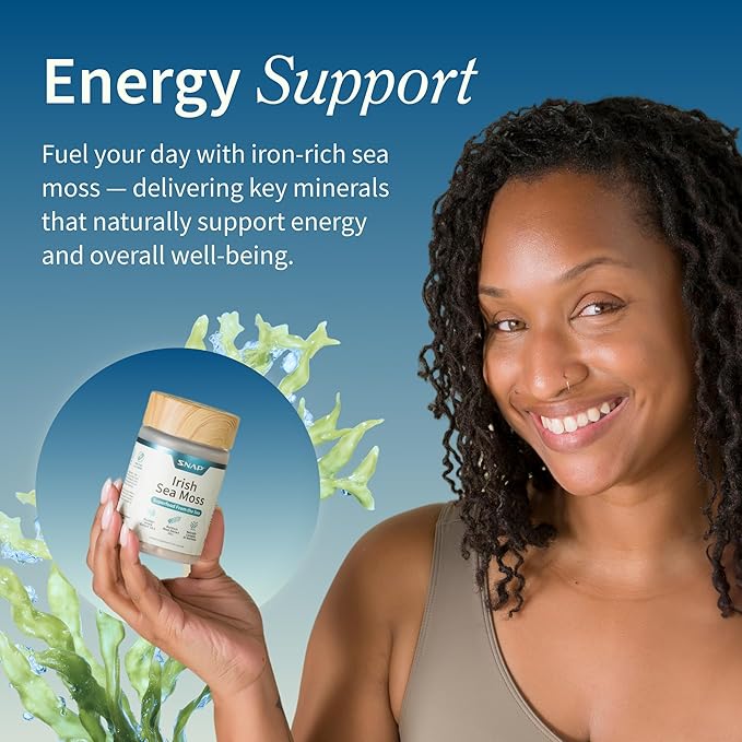 Snap Supplements Irish Sea Moss with Bladderwrack, Burdock Root & Iodine – Natural Sea Moss Supplement to Support Gut Health, Energy & Healthy-Looking Skin, 60 Vegan Capsules (1 Month Supply)