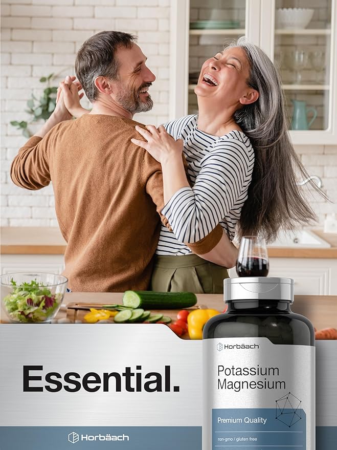 Horbäach Potassium Magnesium Supplement | 240 Capsules | Premium Quality | Non-GMO & Gluten Free