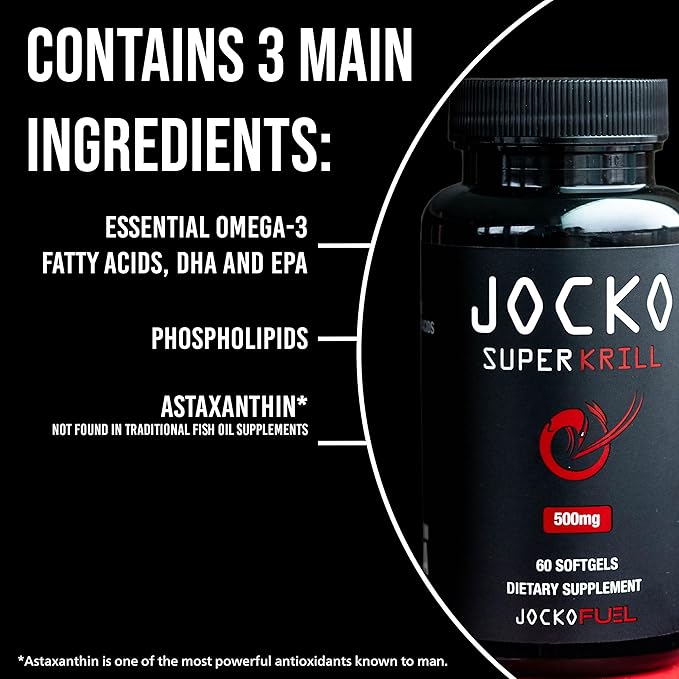 Jocko Fuel Antarctic Krill Oil Omega 3 Fatty Acid Supplements DHA & EPA - 1000mg Softgels - Supports Joints, Mobility & Mental Function (60 Softgels) (Pack of 2)