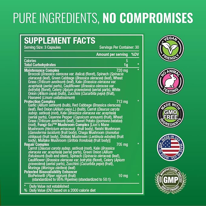 Approved Science Fruits & Veggies - 42 Whole Fruit and Veggie Supplement - Enhanced Health & Vitality - Daily Natural Vitamins, Minerals, Antioxidants - 180 Capsules Each - 2-Month Supply