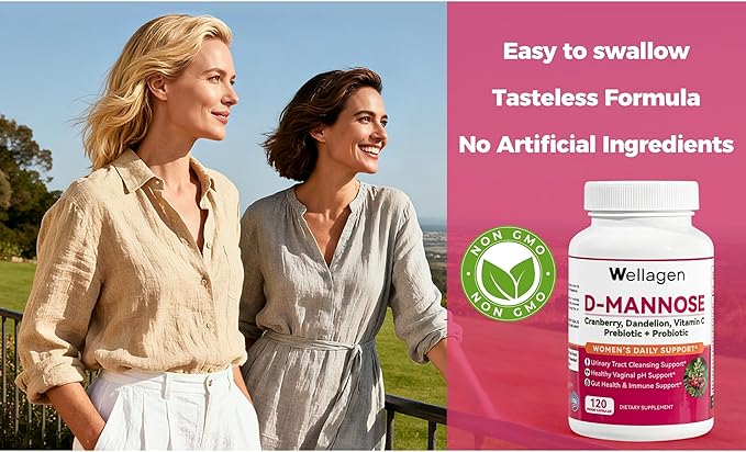 Urinary Tract and Bladder Health Support with Vaginal Probiotic Plus Prebiotics for Women - D-Mannose, Cranberry, Dandelion, Vitamin C -120 Veggie Capsules (60 Days Supply)