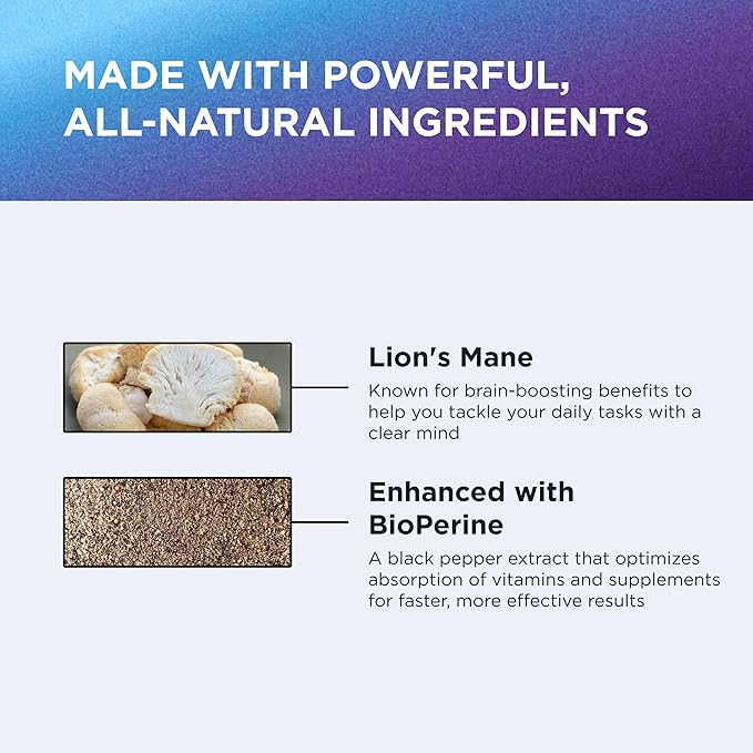 Organic Lions Mane Mushroom Supplement for Mental Clarity, Focus & Immune Support - Organic Brain Boosting Nootropic Lions Mane Mushroom Capsules with 100% Organic Lions Mane Extract, 60 Servings