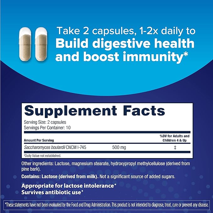 Florastor Probiotics for Digestive & Immune Health, 20 Capsules, Probiotics for Women & Men, 1 Probiotic Worldwide, Flush Out Bad Bacteria & Boost The Good with Our Strain Saccharomyces boulardii
