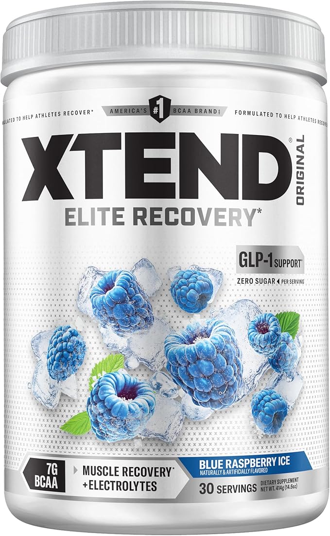 Xtend Original BCAA Powder, 7g BCAAs and 2.5g L-Glutamine for Muscle Recovery Hydration and Lean Muscle, Sugar Free Intra and Post Workout Drink with Electrolytes, Blue Raspberry Ice, 30 Servings