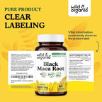 Wild & Organic Black Maca Root Capsules for Women & Men 500 mg - Maca Root Extract for Overall Support - 60 Vegan Capsules - Men & Women Supplement - 60 Days Supply - Non-GMO, No Fillers, Gluten-Free