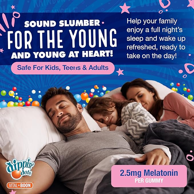 Dippin Dots - Melatonin Gummies for Kids & Adults (60 Days Supply) Strawberry Sunset Creme Flavor | 2.5mg Per Kids Melatonin Supplement for Faster, Longer Sleep | Gummies for Children (120 Count)