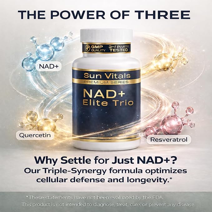 Natural NAD+ Supplement 500 mg with Resveratrol & Quercetin | Cellular Energy & Healthy Aging Support for Women | Non-Stimulant | GMP-Certified | 3rd Party Tested | 60 Vegan Capsules | Made in USA