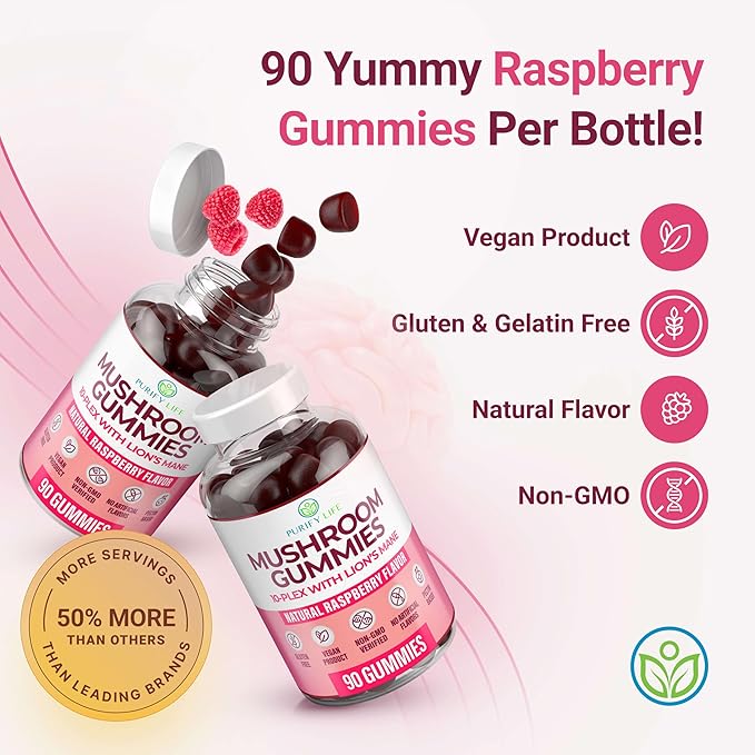 World's First Mushroom Complex Gummies with Lions Mane, Immune Support & Stress Relief, Nootropic Mushroom Supplement for Adults & Children (90 Chews 2500mg/serving)
