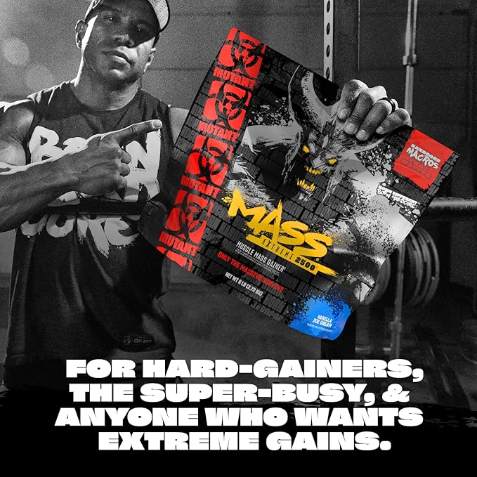 Mutant Mass Extreme 2500 - High Calorie Mass Gainer Whey Protein Powder with Whole Food Carbs - Muscle Building & Weight Gain for Extreme Hard Gainers - Triple Chocolate 6 lbs