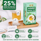 LeafLea 40 Jasmine Green Tea Bags, Premium Green Tea Scented with Jasmine Flowers for Gentle Support & Light Alertness, Floral Smoothness, Caffeinated, Sugar-Free, Non-GMO, Vegan, Individually Wrapped