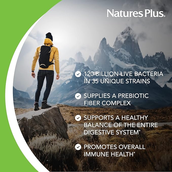 NaturesPlus GI Natural Probiotic Mega - 30 Capsules, Pack of 2 - Digestive & Immune Health - Gluten Free - 60 Total Servings