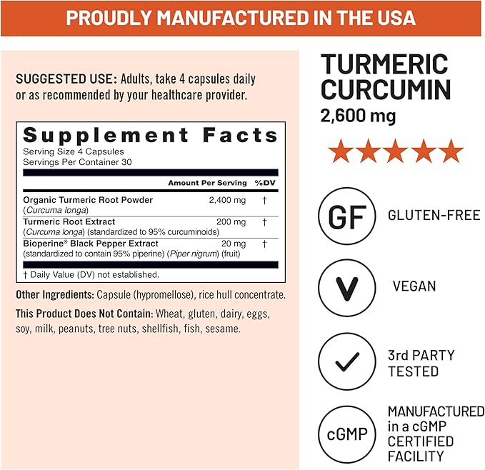 NatureWise Turmeric Curcumin with Black Pepper 2600mg - Ultra Absorption Turmeric Curcumin Supplement + BioPerine - Naturally-Sourced, Vegan, Non-GMO, USA Manufactured - 120 Capsules[30-Day Supply]
