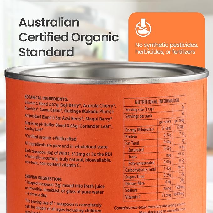 Eden Healthfoods Organic Vitamin C Powder - Pure, Wild-Harvested Vitamin C, Non-Toxic and Natural, 150g Wild C