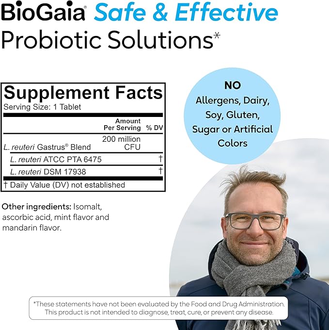 BioGaia Gastrus Gut Health Probiotic | Eases Abdominal Discomfort, Gas & Bloating | Promotes Regularity & a Healthy Gut | Contributes to a Balanced Microbiome | Backed by 30 Years of Research