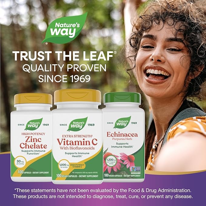 Nature's Way Extra Strength(1) Vitamin C with Bioflavonoids, Supports Immune Health*, Promotes Collagen Production for Healthy Skin*, 1,000 mg per Capsule, 100 Vegan Capsules (Packaging May Vary)