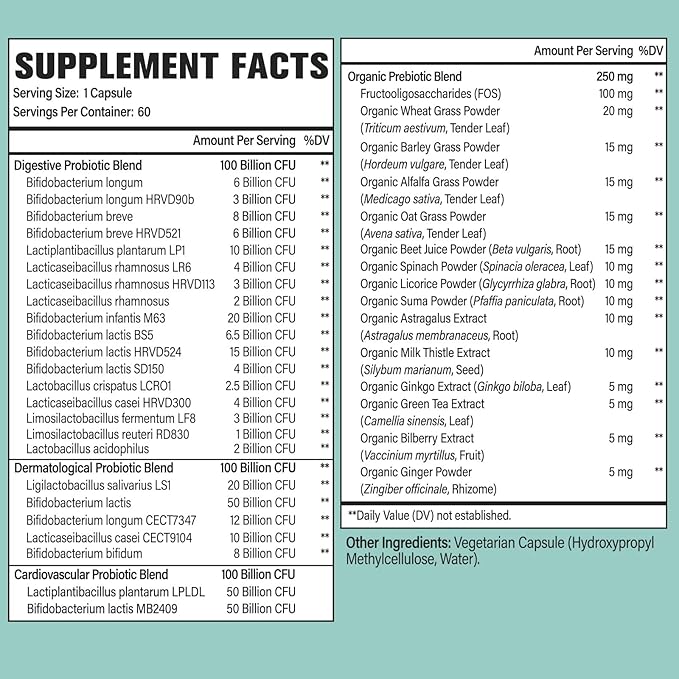 Probiotics for Women and Men, 300 Billion CFU 24 Strains Probiotics + 15 Organic Herbs Prebiotics Blend, Shelf Stable Gut Health Supplement for Digestive Immune & Whole-Body Health, 8 Month Supply