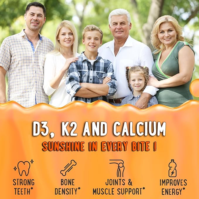 OH MY CHEWY Center-Filled Vitamin D3 K2 & Calcium Gummies - Supplement for Healthy Teeth, Bone & Energy - 5000 IU D3, 120 mcg K2(MK-7), 120 mg CA - Vegan & Non-GMO - 120 Count