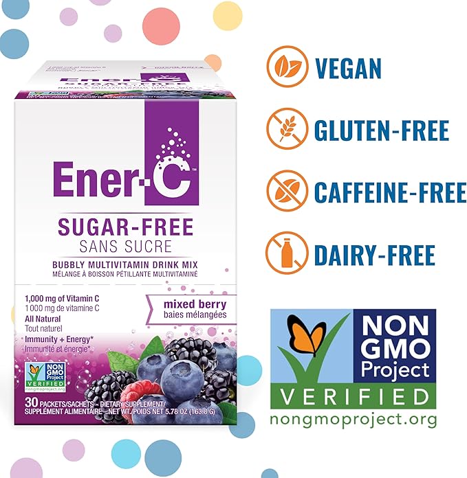 Ener-C Sugar Free Multivitamin Drink Mix - Vitamin Powder for Water, Electrolytes Powder No Sugar, Hydration Boost Packets, Zero Sugar, Vitamin C & B12 Supplement Liquid Mix - Mixed Berry, 30 Count