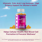 Vitamatic Folic Acid Gummies 1000 mcg (1 mg) - an Essential Prenatal Vitamins for Mom & Baby - Vitamin B9-120 Vegan Gummies (1)