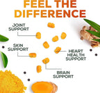 Turmeric Curcumin Supplement Gummies - 95% Curcuminoids with Turmeric & Ginger, Black Pepper for Best Absorption, Nature's Vegan Joint Support, Non-GMO, Gluten Free, Tasty Peach Flavor - 60 Gummies