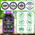 Triple Magnesium Complex Supplement 500mg: Magnesium Glycinate, Citrate, & Oxide - 120 Capsules (4 Month Supply!) | 1 Capsule Serving Provides 125% Daily Value | Non-GMO, Made in The USA!