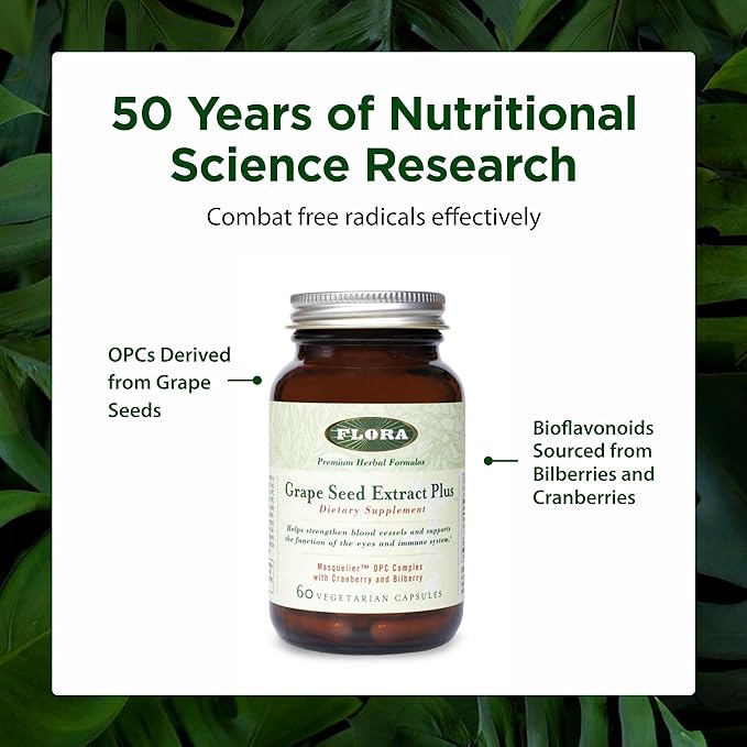 Flora - Grape Seed Extract Plus - Supports Immune & Cellular Health - Contains Bilberry Fruit Extract - Non-GMO & Vegan - 60 Vegetarian Capsules
