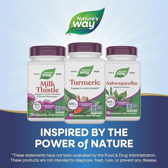 Nature's Way Turmeric, Premium Extract, Supports Joint Health*, Standardized to 95% Curcuminoids, 500 mg Serving, Non-GMO Project Verified Supplements, 60 Tablets (Packaging May Vary)