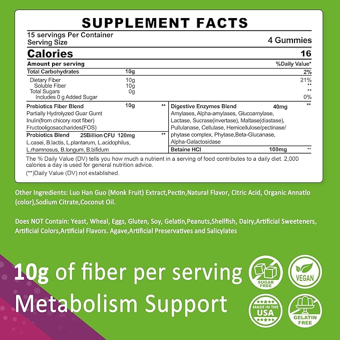 Nextdia Butyrate Gummies with Probiotic + Prebiotic + Postbiotic + Fiber Gummies for Adults