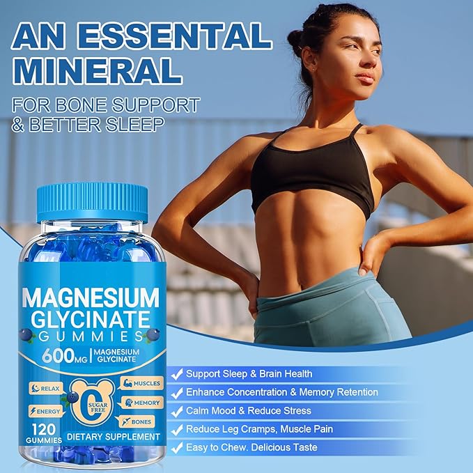 Magnesium Glycinate Gummies 600mg, Chewable Sugar Free Potassium Magnesium Gummies with Manganese Glycinate, Vitamin D, B6, and CoQ10 for Calm Support & Sleep for Adults, 60 Days Supply