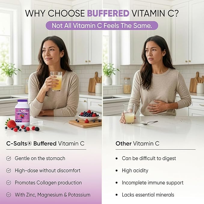 C-Salts Vitamin C Powder - 100% Pure Buffered Ascorbic Acid Powder for Daily Immune Support & Collagen Production - Stomach-Friendly Organic Vegan Non-GMO Sugar-Free - 272 servings - Mixed Berry, 26oz