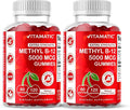 Vitamatic 2 Packs Extra Strength Vitamin B12 5000 mcg (Methyl B12) Gummies - 120 Count - Energy Metabolism Support and Nervous System Health Support, Natural Cherry Flavored