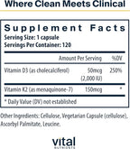 Vital Nutrients Vitamin D3 + K2 | 2000 IU | Vitamin D3 K2 Supplement | Vitamin D Complex for Healthy Calcium Levels, Muscle & Bone Health | Gluten, Dairy, Soy Free | 120 Capsules