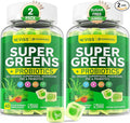 2 PACK Organic Super Greens Daily Superfood Gummies + Probiotics, Spirulina, Chlorella Spinach Broccoli, Prebiotic Fiber, Mushroom -Rich in Vitamins & Antioxidants - Digestive, Focus, Energy, No Sugar