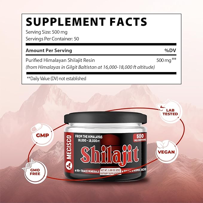 25g Shilajit Pure Himalayan Organic - Shilajit Resin Contains Natural Fulvic, Humic Acid & 85+ Trace Minerals - Support for Energy Production, Brain Health, Immune System & Body Balance