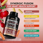Berberine with Ceylon Cinnamon | Bitter Melon (Karela) | Apple Cider Vinegar | Hawthorn Berry | Citrus Bergamot | Turmeric - 15-in-1 Supplement for Heart Support, Metabolism & Energy - 60 Capsules