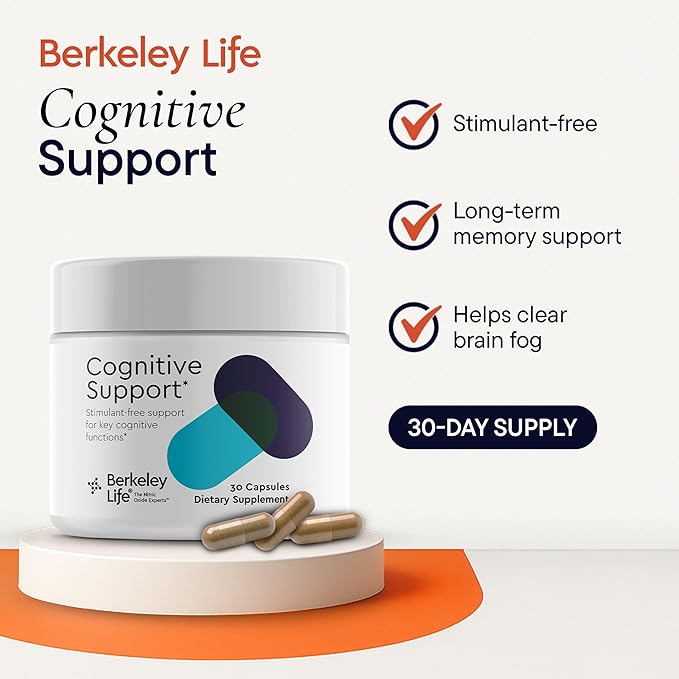 Berkeley Life Cognitive Support Supplement for Memory & Focus - Brain Health Supplements Supports Memory Loss, Mental Clarity, Inability to Multitask & Loss of Speed - for Adults - 30 Capsules